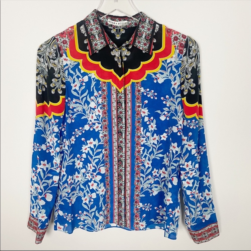 Alice and Olivia Willa Floral-Print Silk Blouse‎